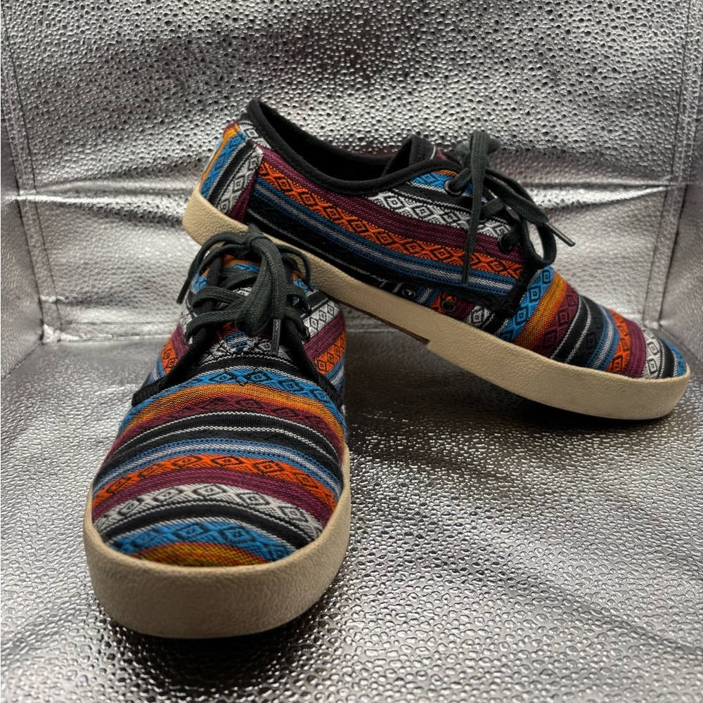 Toms Multicolor Aztec Woven Lace Up Flat Sneaker Shoes Mens Size 8 - Picture 1 of 8
